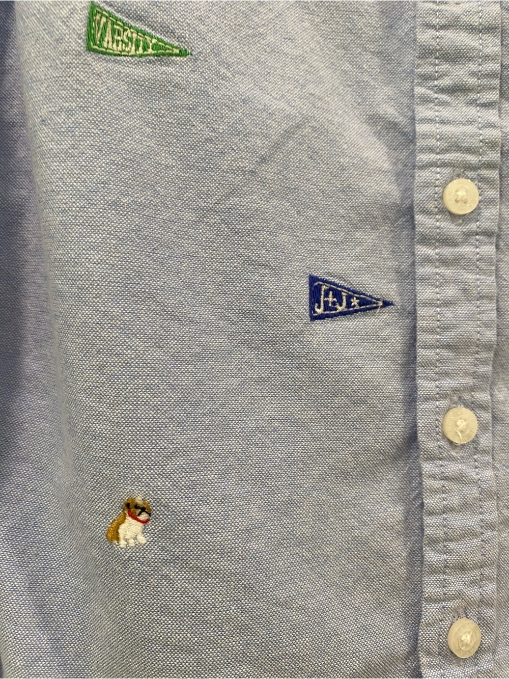 Janie and Jack Shirt Boy’s 4 Blue Embroidered Oxford Pennant Flags Preppy School - Picture 2 of 5